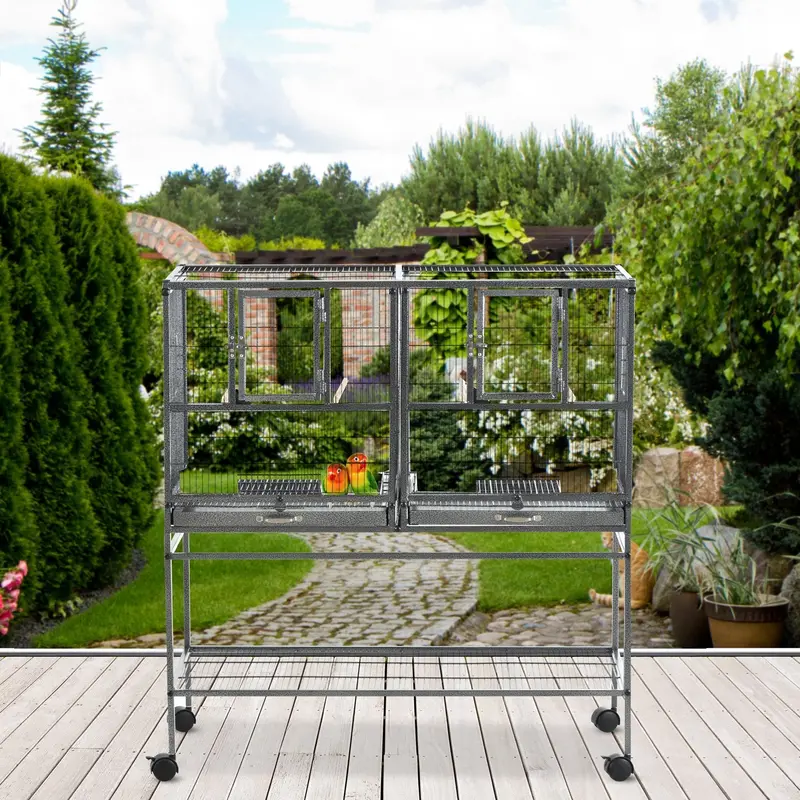 102 cm Wheeled Parrot Cage – Grey and Black Grille-Style Avian Habitat
