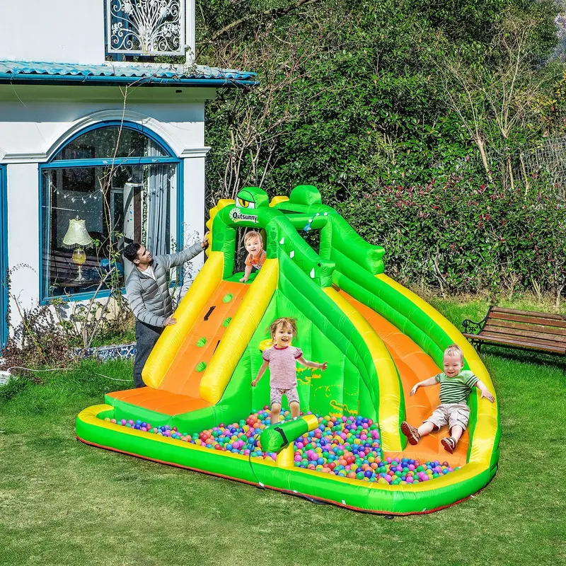 5-in-1 Inflatable Kids Play Center – Crocodile-Themed Bouncy Castle with Slide, Climbing Wall, Pool & Blower
