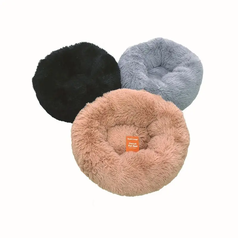 70 cm x 26 cm Black Fluffy Donut-Style Pet Bed
