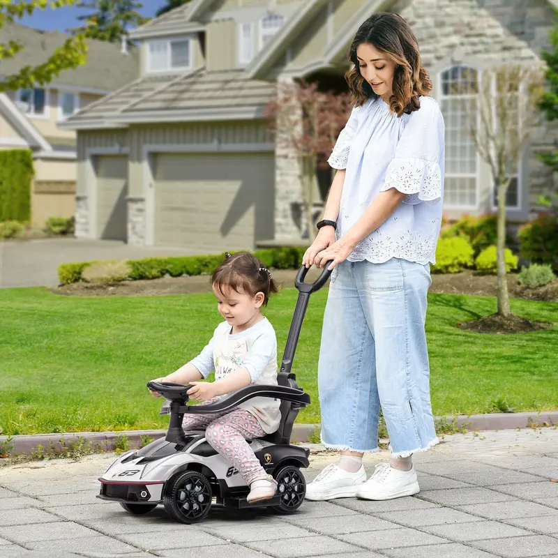 Adjustable 2-in-1 Ride-On Car with Parent-Control Handle – White Toddler Vehicle (Ages 1–3)