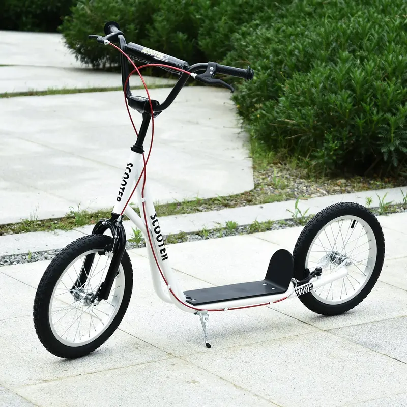 Adjustable Kids Stunt Scooter – 16″ Rubber Wheels, Dual Brakes, White Design
