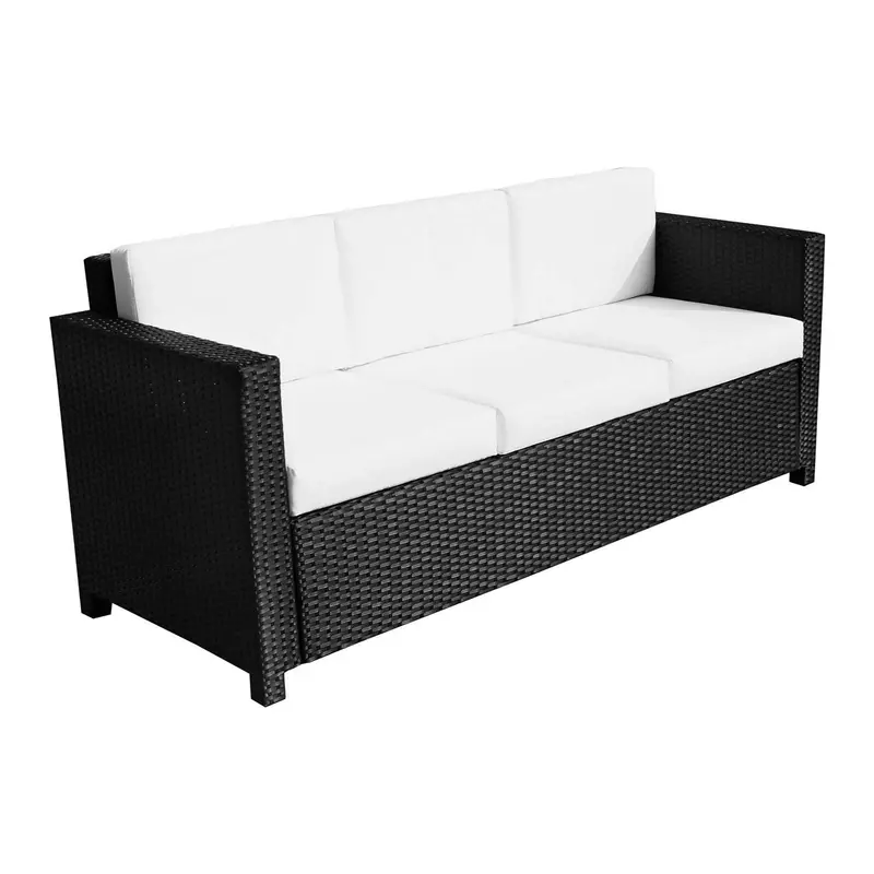 All-Weather 3-Seater Rattan Sofa – Black Fire-Resistant Cushions, Metal Frame