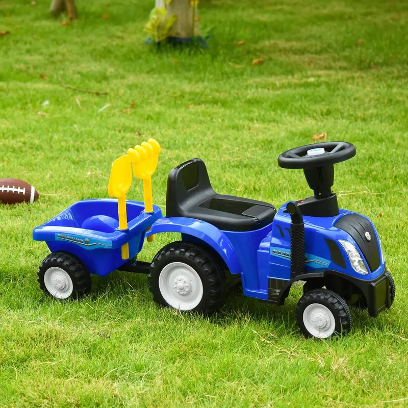 Blue Foot-to-Floor Tractor Ride-On Walker with Horn, Steering Wheel & Storage for Ages 1–3