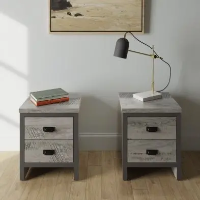 Boston Bedside Table – Grey Two-Drawer Nightstand with Modern Minimalist Design