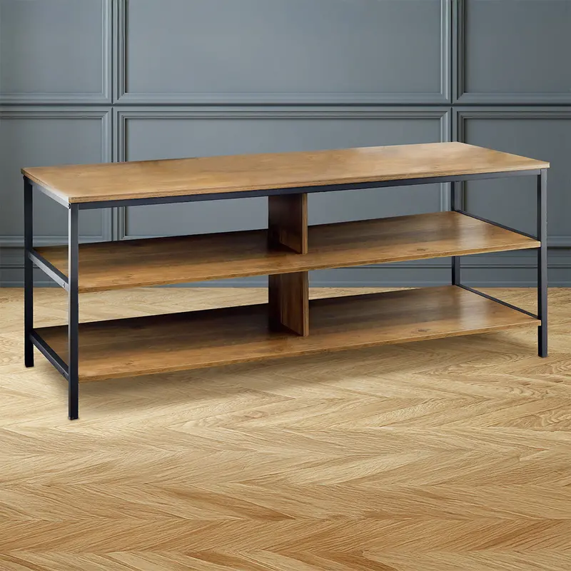 Brooklyn Black-and-Brown TV Stand – Two Open Shelves for Media Equipment