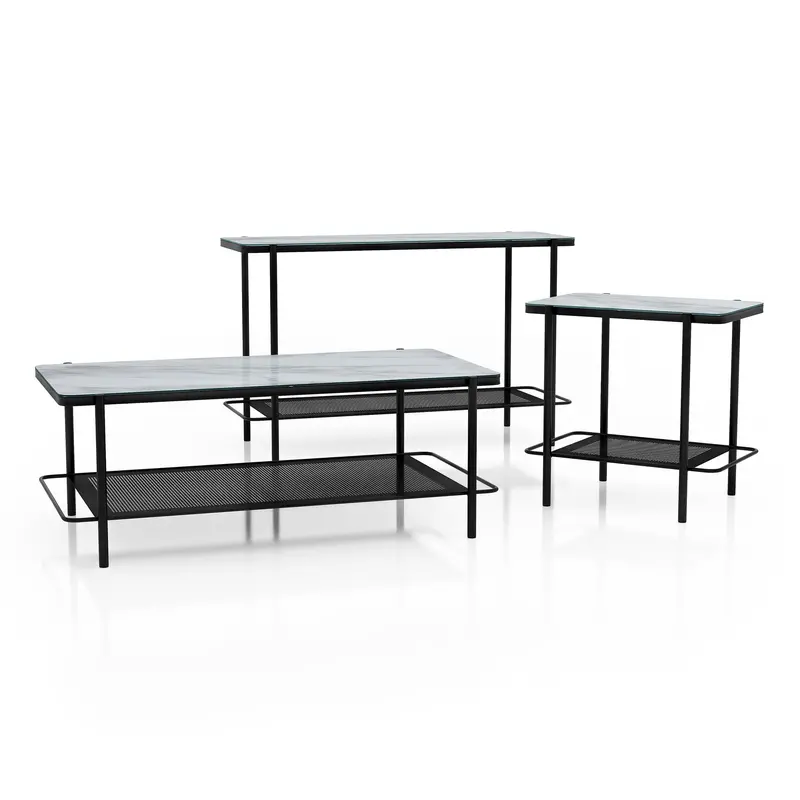 Bruns Black-and-White Coffee Table Set – Modern 3-Piece Living Room Ensemble