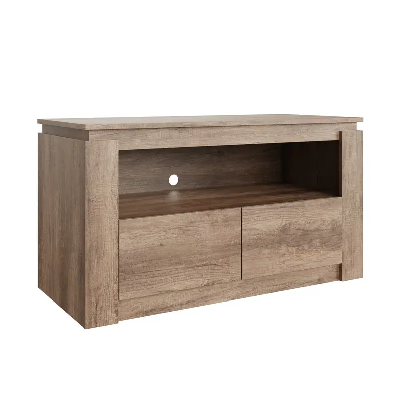 Canyon Grey-Oak TV Unit – Media Console with Shelf and Two Drawers