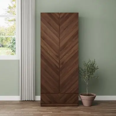Catania Tall Wardrobe – Dark Brown, 2 Doors + 1 Drawer, Space-Saving Vertical Storage
