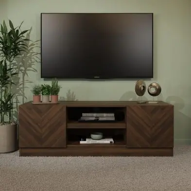 Catania TV Stand – Dark Brown Media Unit with 3 Shelves and 2 Concealed Doors