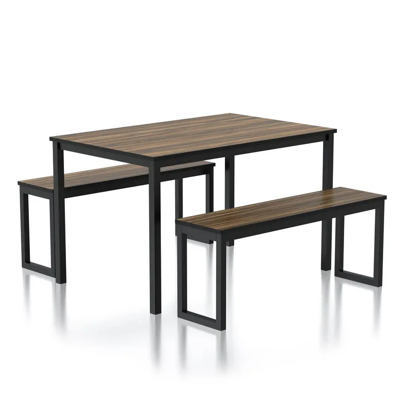 Chartham Industrial Dining Set – Walnut Table & Black Chairs
