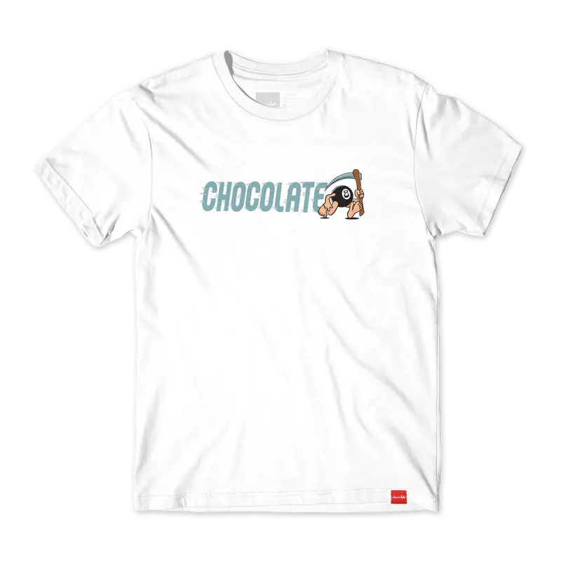 Chocolate Eightballer Graphic T-Shirt – Minimalist White Design