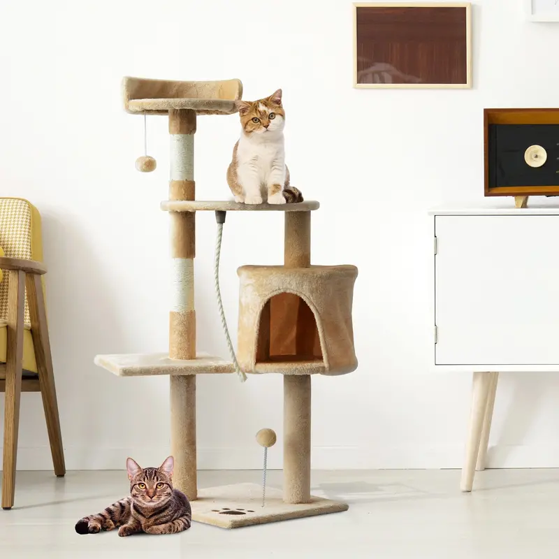 Compact 40x40x114 cm Cat Tree House – Scratching Post with Toy Ball & Platform