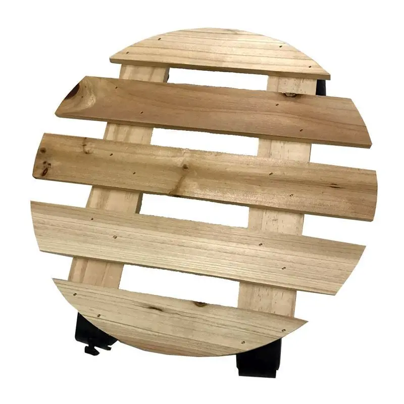 Compact Wooden Garden Pot Trolley – 30cm Rolling Planter Cart