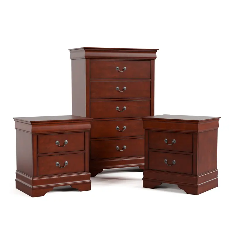 Devi Nightstand and Chest Set – Matching 3-Piece Traditional Solid Wood Bedroom Suite