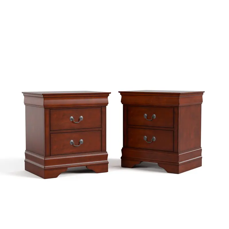 Devi Twin Nightstands – Set of 2 Traditional Solid Wood 2-Drawer Tables