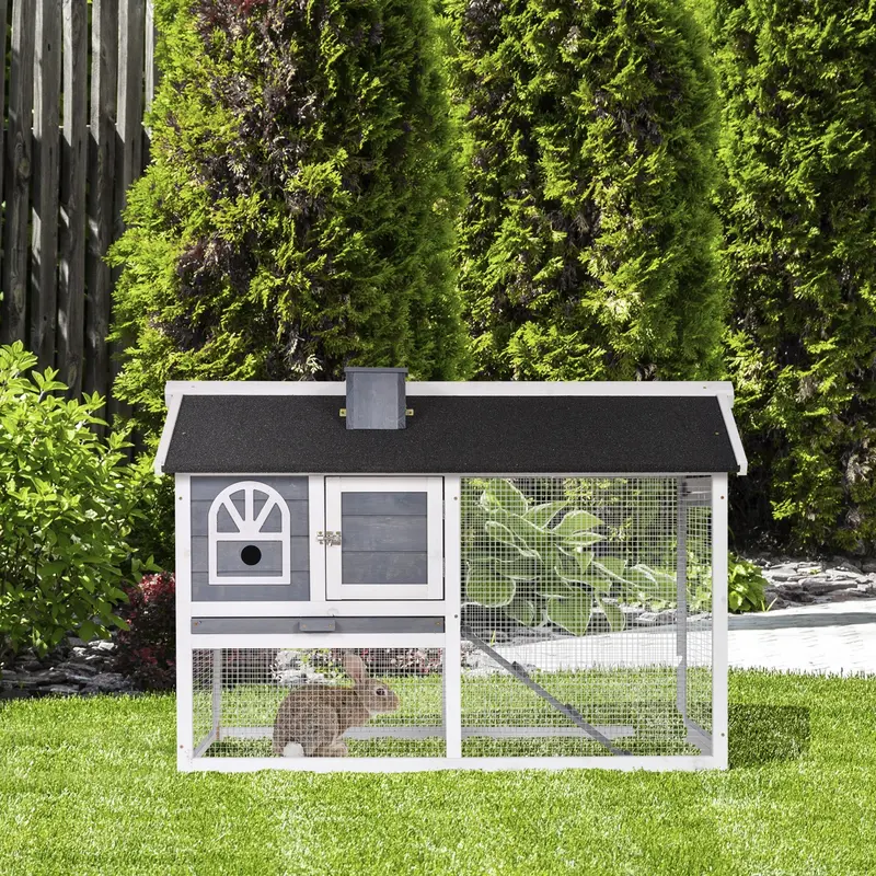 Dual-Zone Wooden Rabbit Hutch with Run – Indoor/Outdoor Hutch Featuring Ramp & Pull-Out Tray