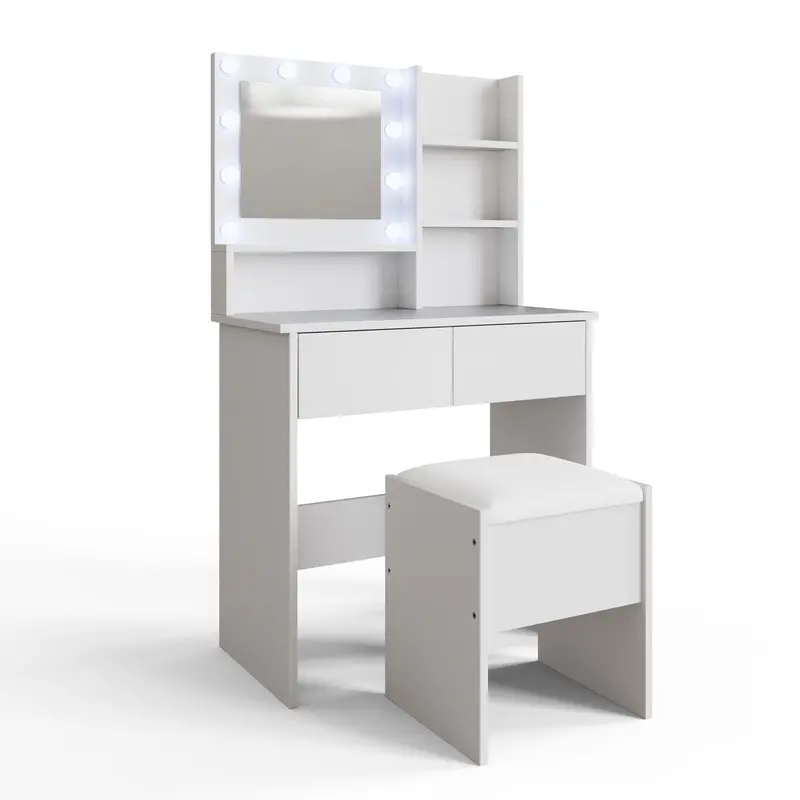 Eva White Tall Dressing Table Set – Two Shelves, Two Drawers