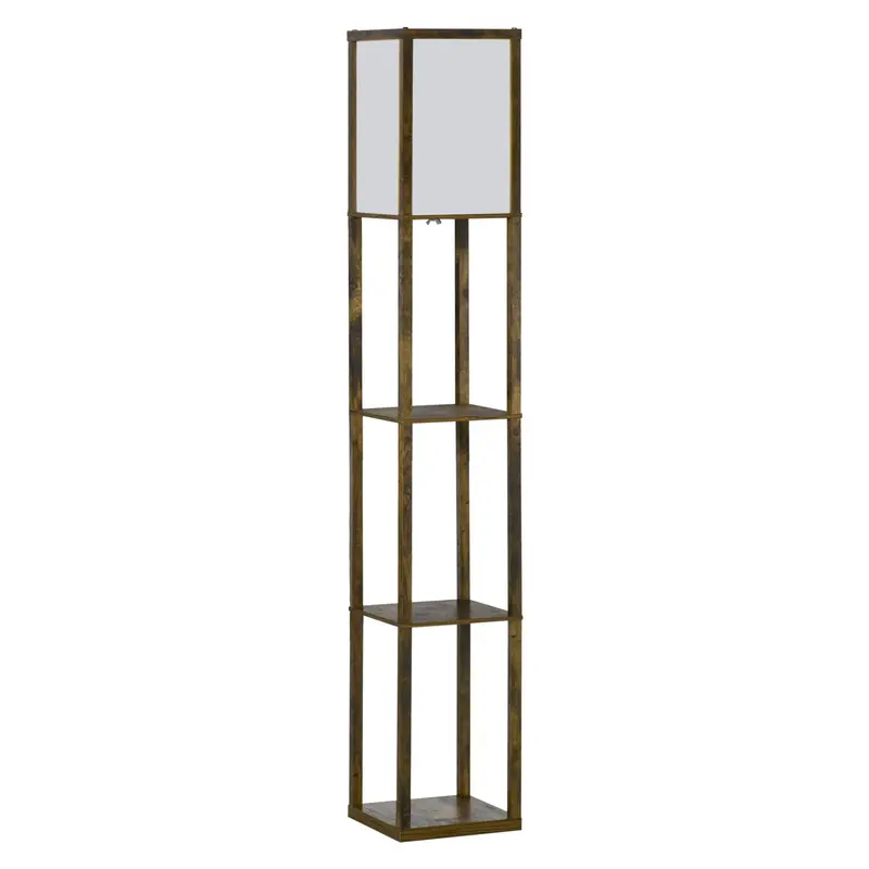 Four-Tier Floor Lamp with Integrated Storage Shelf – Brown Standing Light for Dorms or Offices