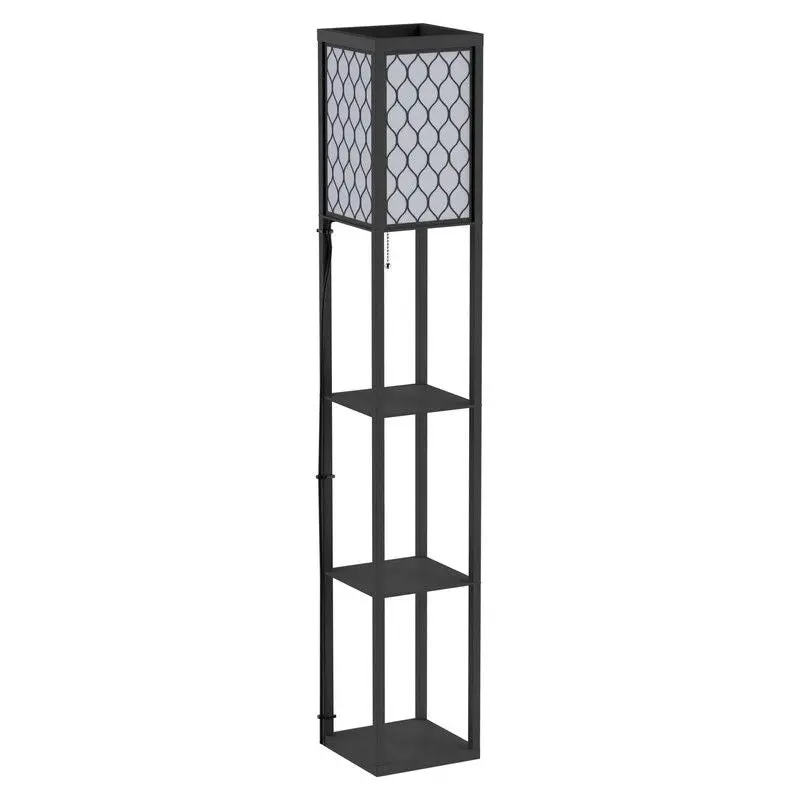 Freestanding Floor Lamp with 4-Tier Wooden Shelves – Black or White Modern Design
