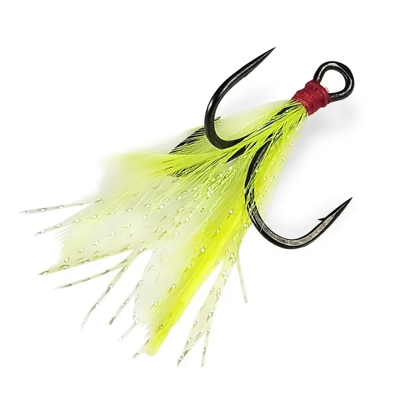 Gamakatsu G-Finesse Feathered MH Treble Hook – Chartreuse with Tinsel Accent