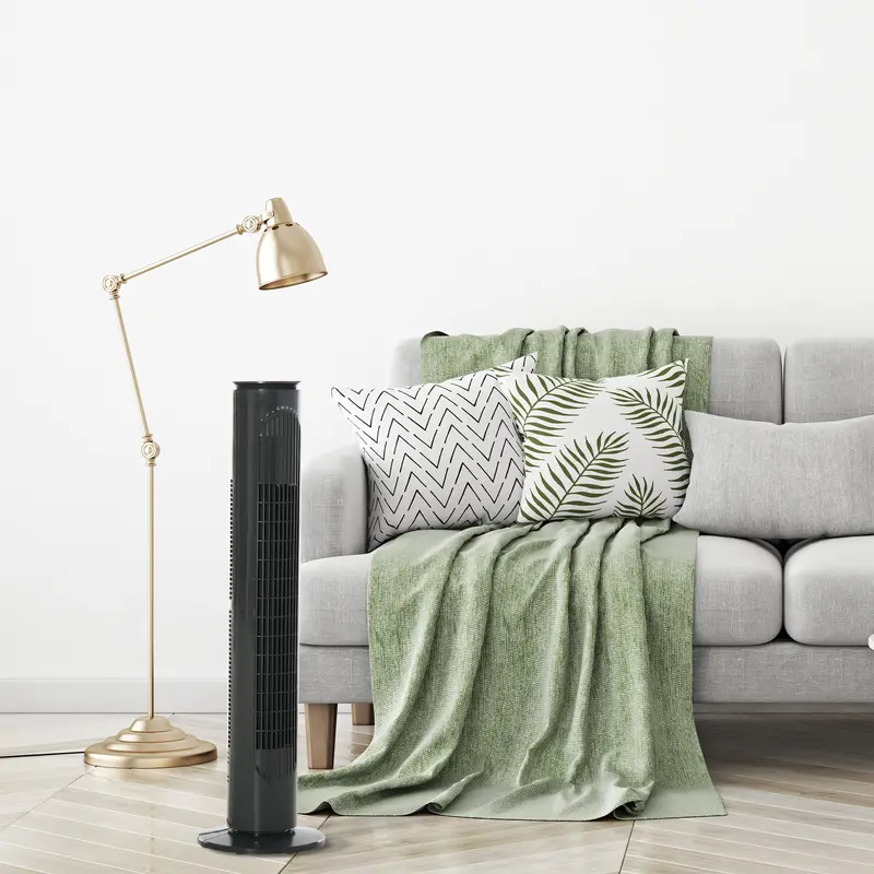 Grey Oscillating Tower Fan – 3-Speed, Programmable Timer, Silent Operation