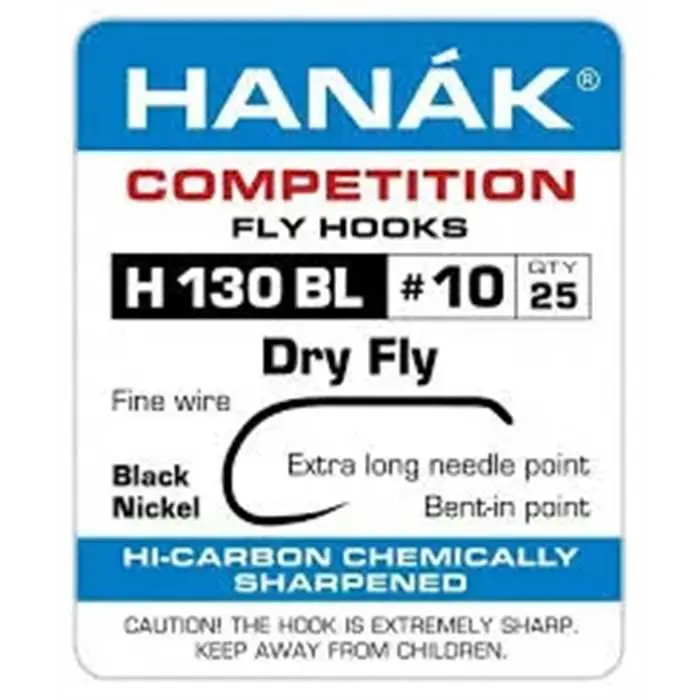 Hanak H130 BLR Dry-Fly Hooks – 25-Pack, Black Nickel Finish