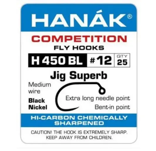 Hanak Jig Superb Barbless Jig Hooks – 25-Pack, Black Nickel