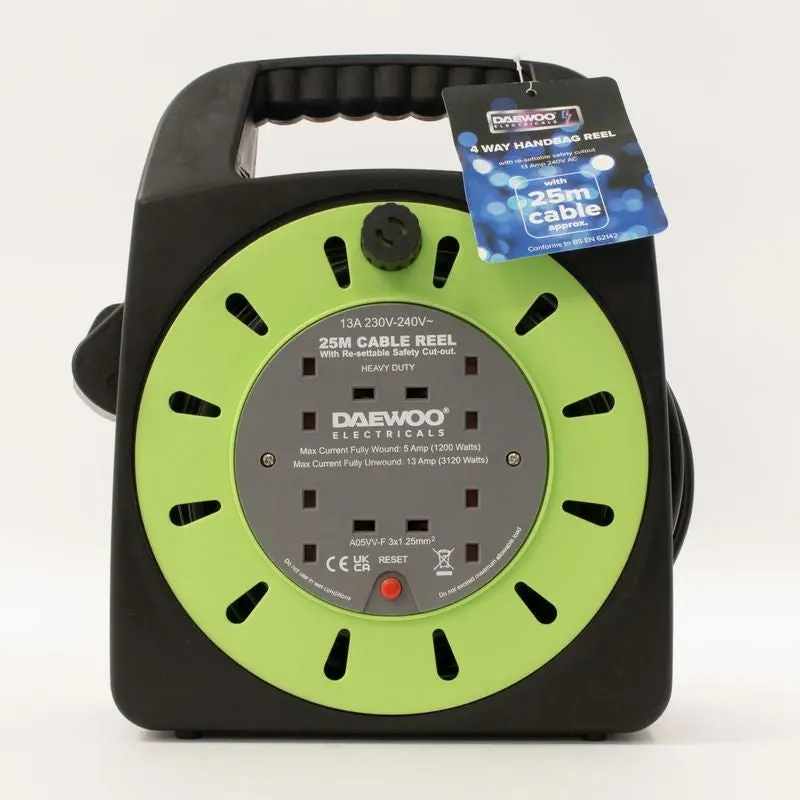 Heavy-Duty 4-Way Socket Extension Reel – 25-Metre Cable Length