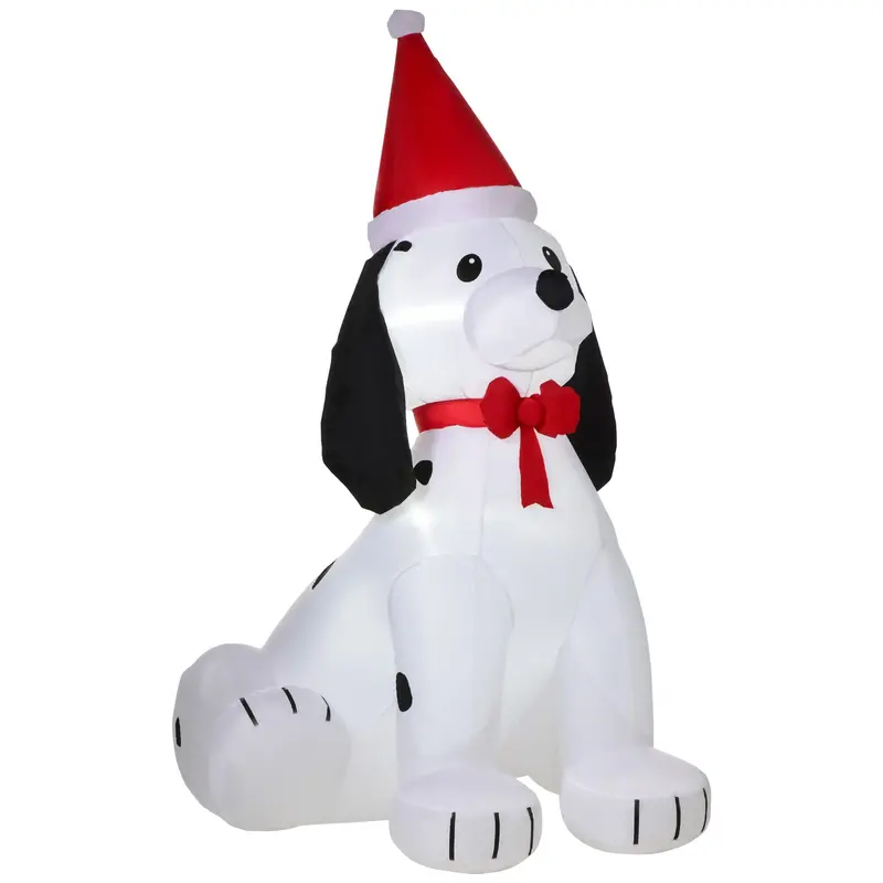 Homcom Inflatable Lighted Christmas Puppy Decoration with Santa Hat