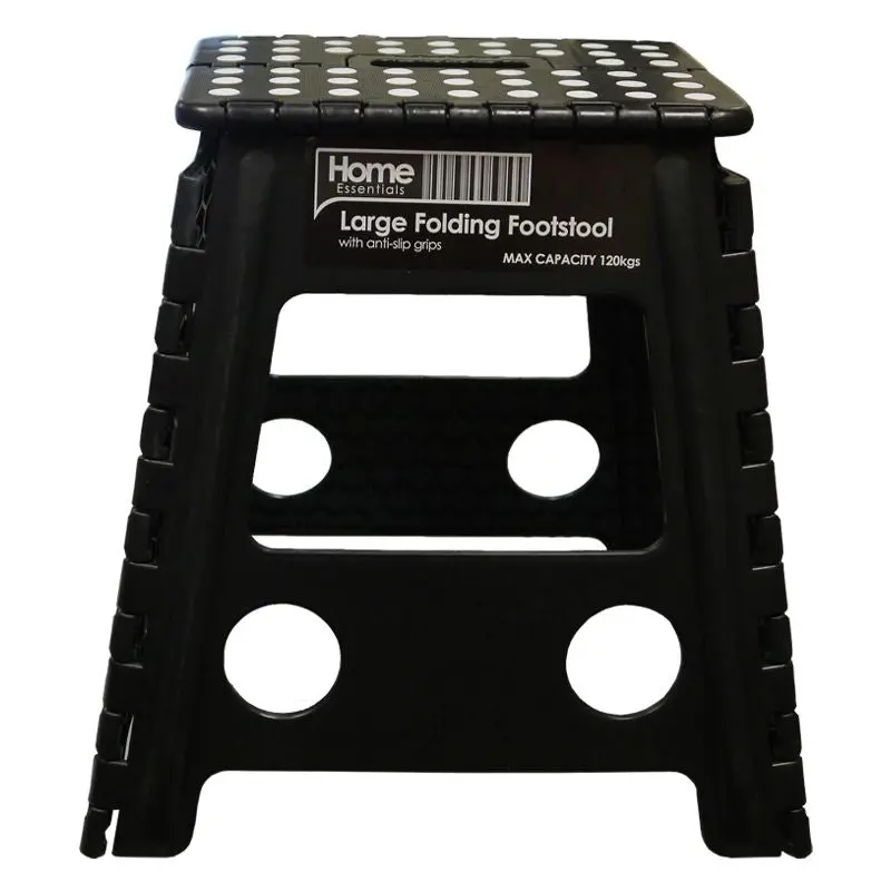 Home Essentials Folding Stool – Large Black Seat with White Polka Dot Pattern