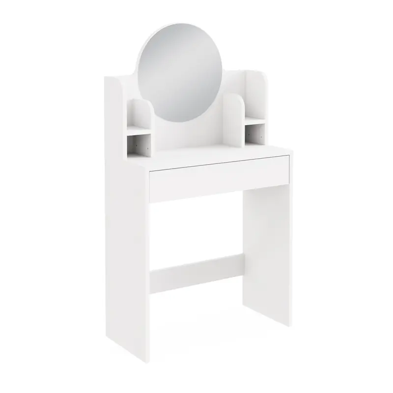 Idis Minimalist White Tall Dressing Table with Two Open Shelves