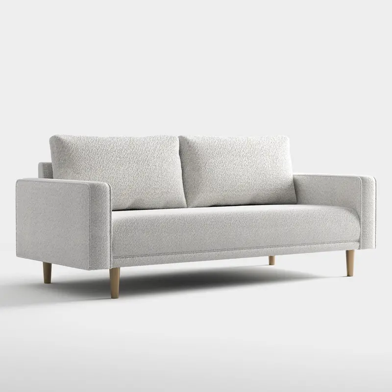 Isidora Track-Arm Bouclé Fabric Sofa – Contemporary Style with Removable Back Pillows & Wood Legs