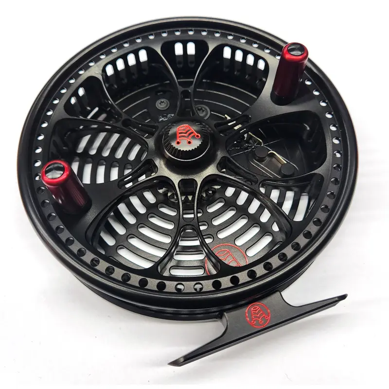 Kingpin Zeppelin Aero 500 Centerpin Fishing Reel – Limited Black Edition with Solid Red Handles