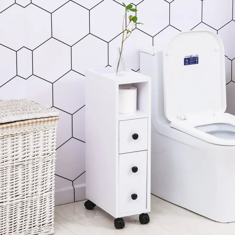 Kleankin Compact Bathroom Drawer Unit – Slim 3-Tier Particle Board Cabinet in White
