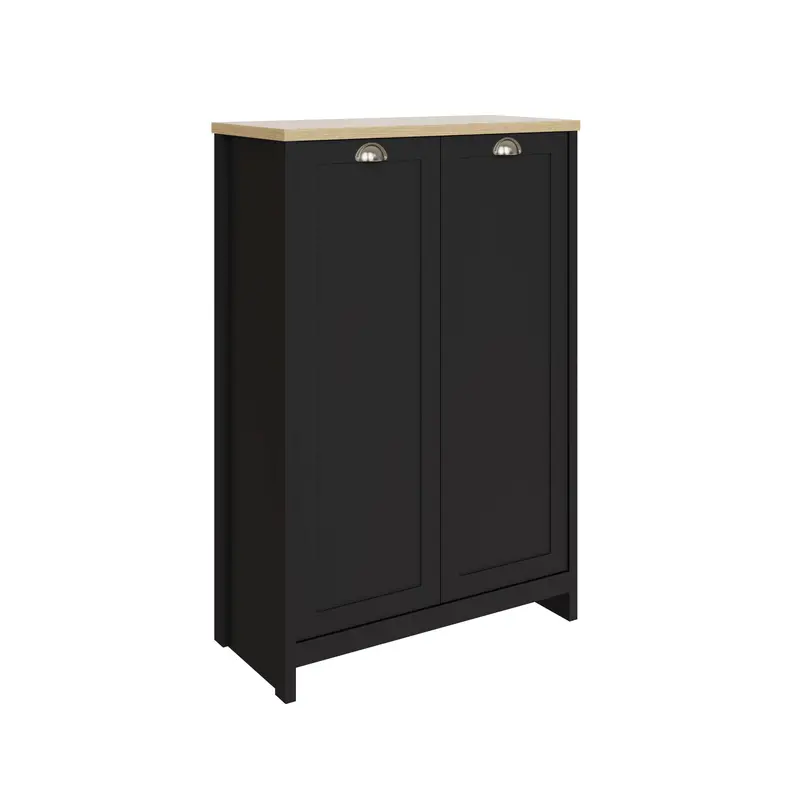 Lancaster Black-and-Oak Tall Shoe Storage Unit with Six Shelves