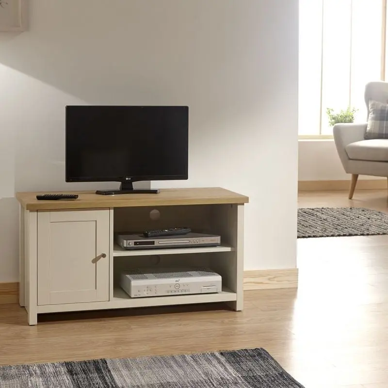 Lancaster Cream TV Stand – Compact Media Unit with 2 Shelves and 1 Concealed Door