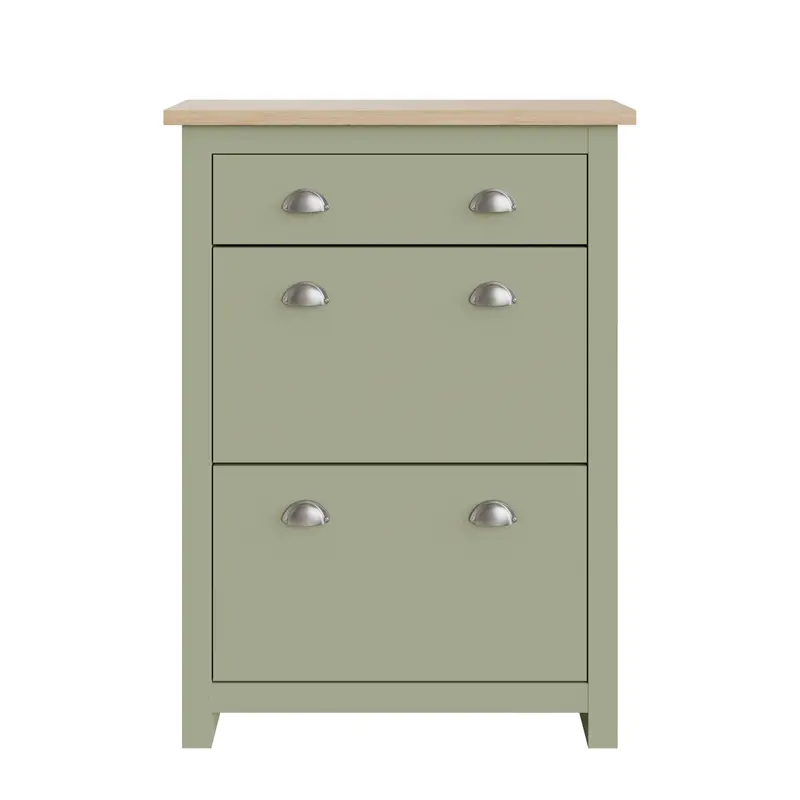 Lancaster Tall Green Shoe Cabinet – Two Doors, Four Shelves, One Drawer