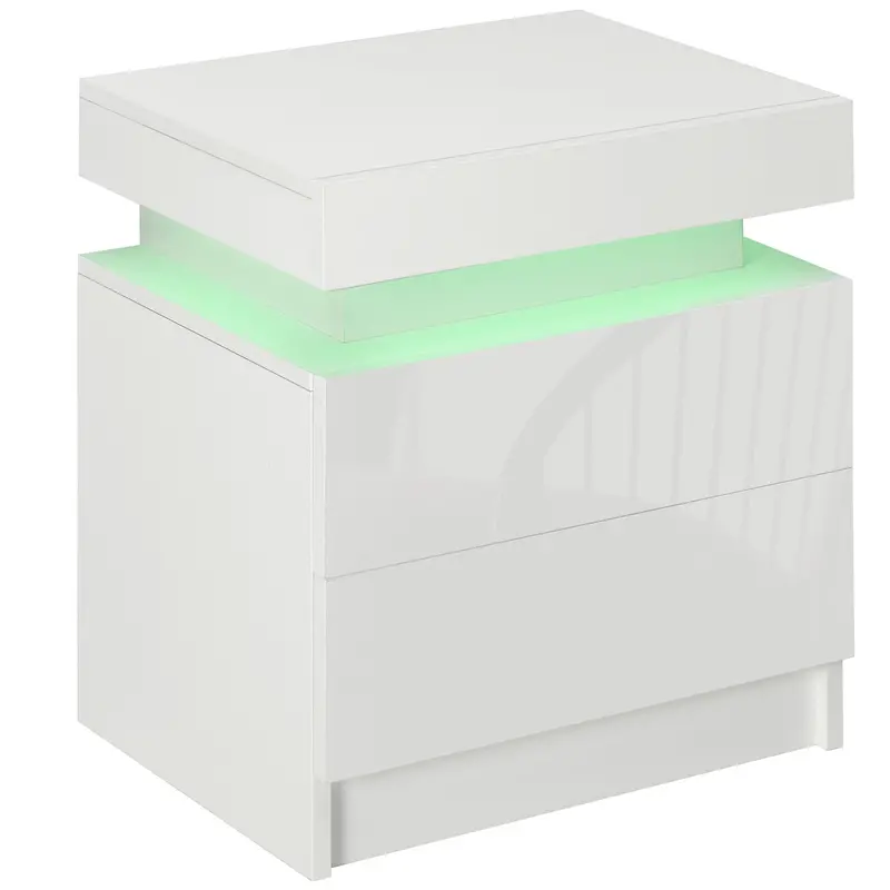 LED-Illuminated White Bedside Table – Modern Nightstand with Integrated Lighting