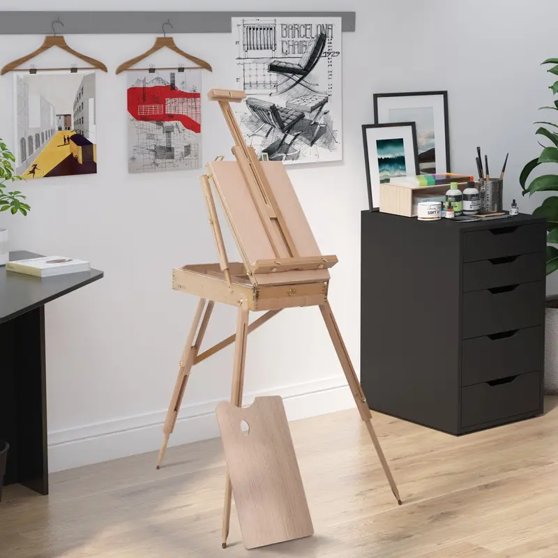 Lightweight Portable Tripod Art Easel – Natural Wood Sketching Stand for Artists