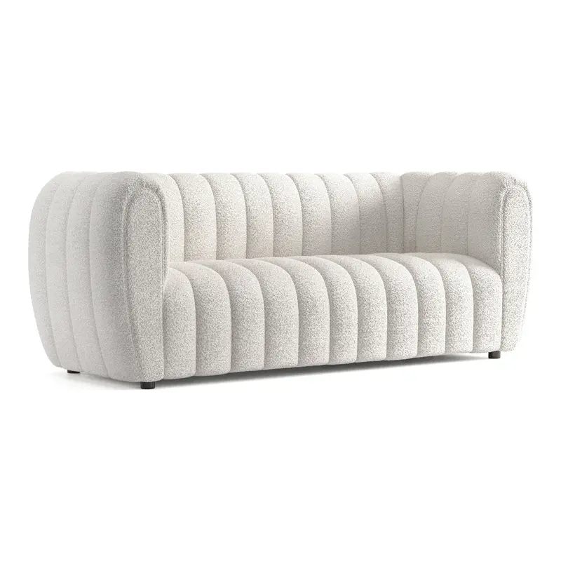 Lucinda Bouclé Accent Sofa – Vertical Channel Tufting & Wooden Legs