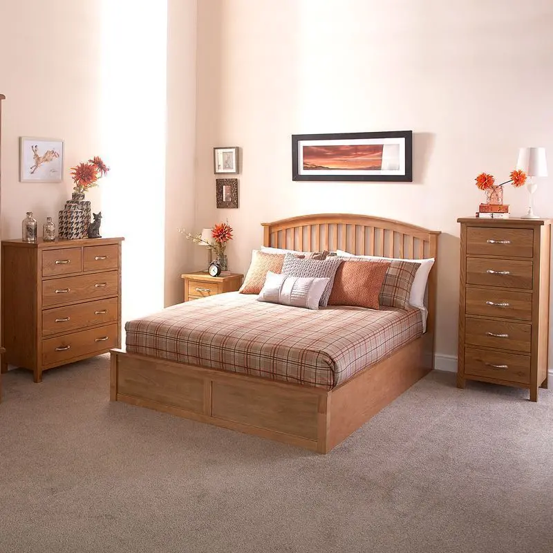 Madrid Double Ottoman Bed – Natural Wood Frame with Lift-Up Storage (5′ x 7′)