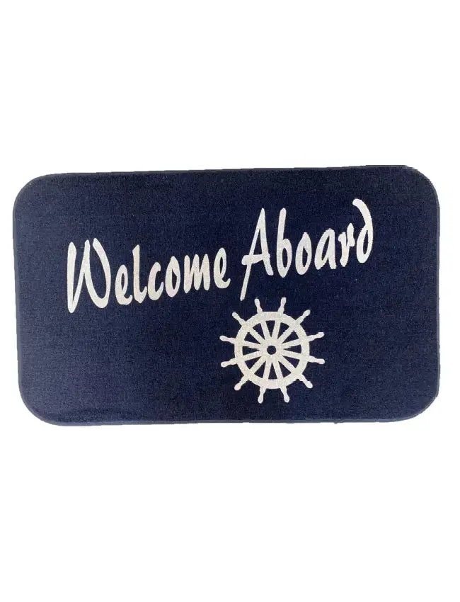 Matworks Nautical Welcome Mat – ‘Welcome Aboard’ Navy Blue Design
