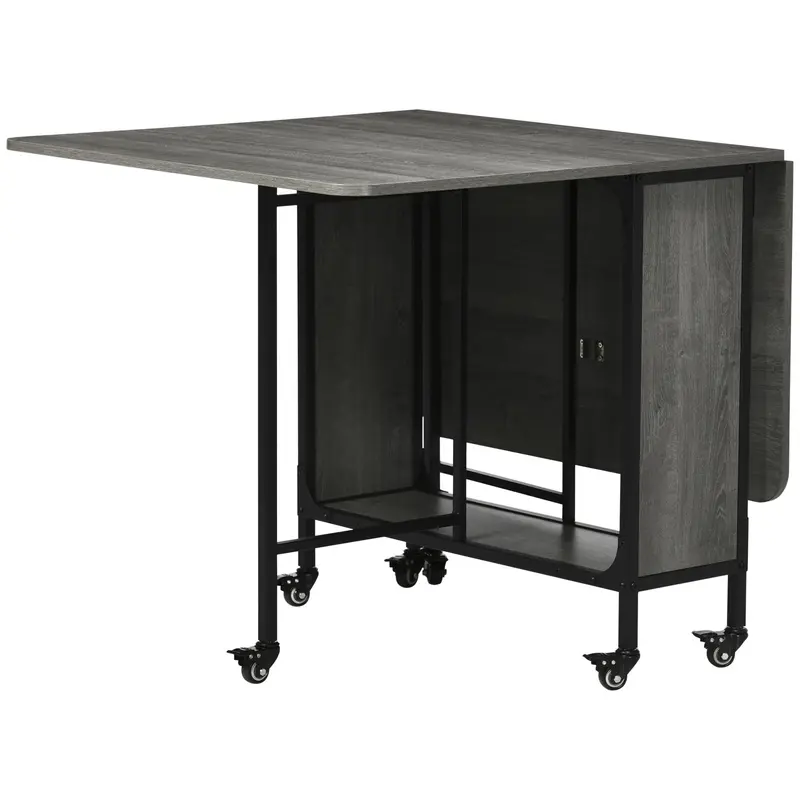 Mobile Drop-Leaf Dining Table – Extendable, 6-Wheel Folding Kitchen Table with Shelf Storage