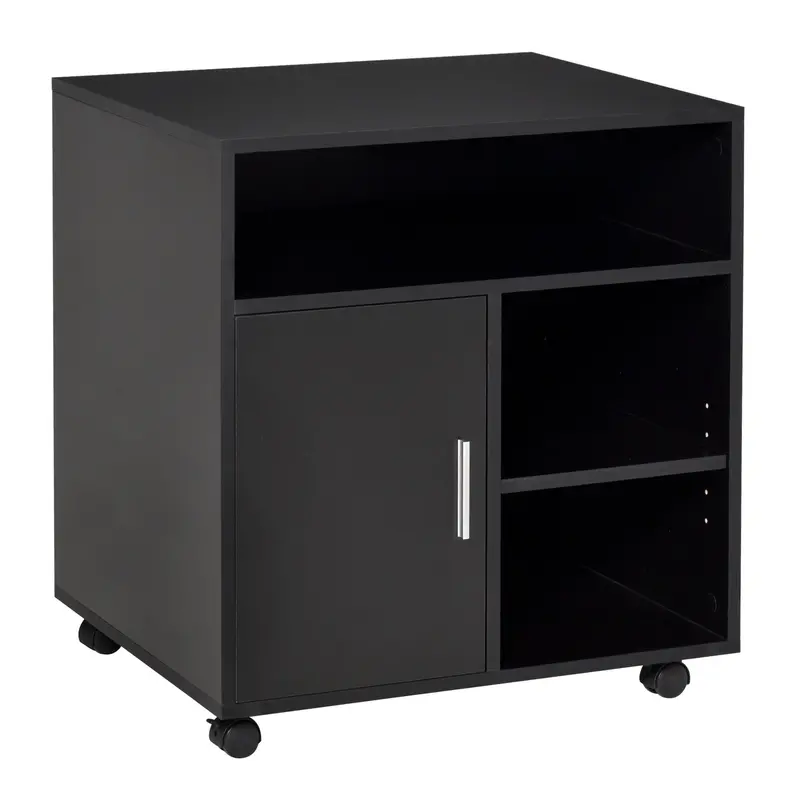 Mobile Printer Stand & Office Storage Unit – Black, 60L × 50W × 65.5H cm