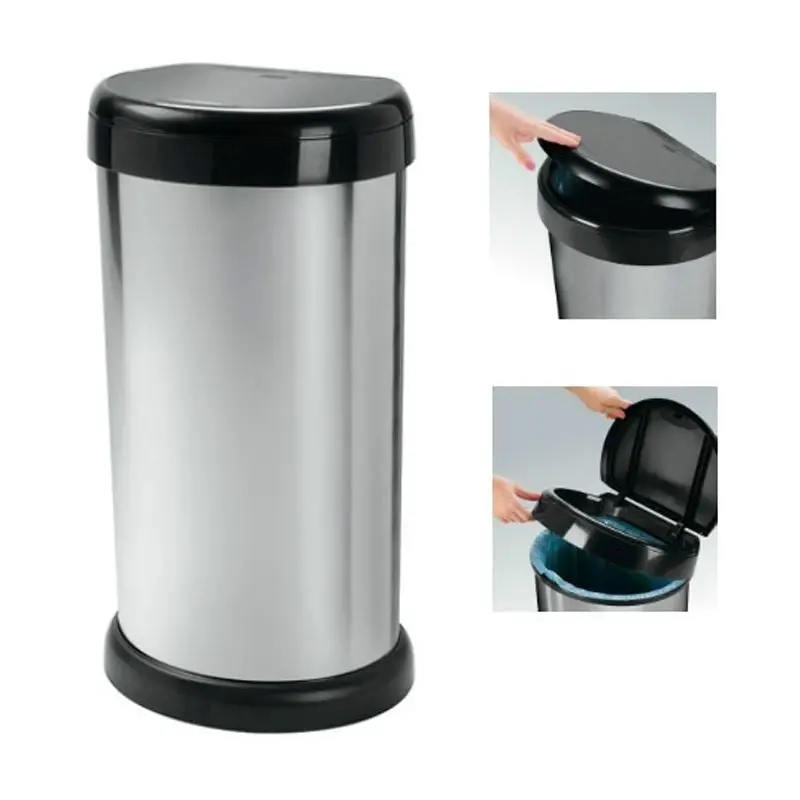 Moda Touch-Button Bin – 42L Silver & Black Compact Waste Solution