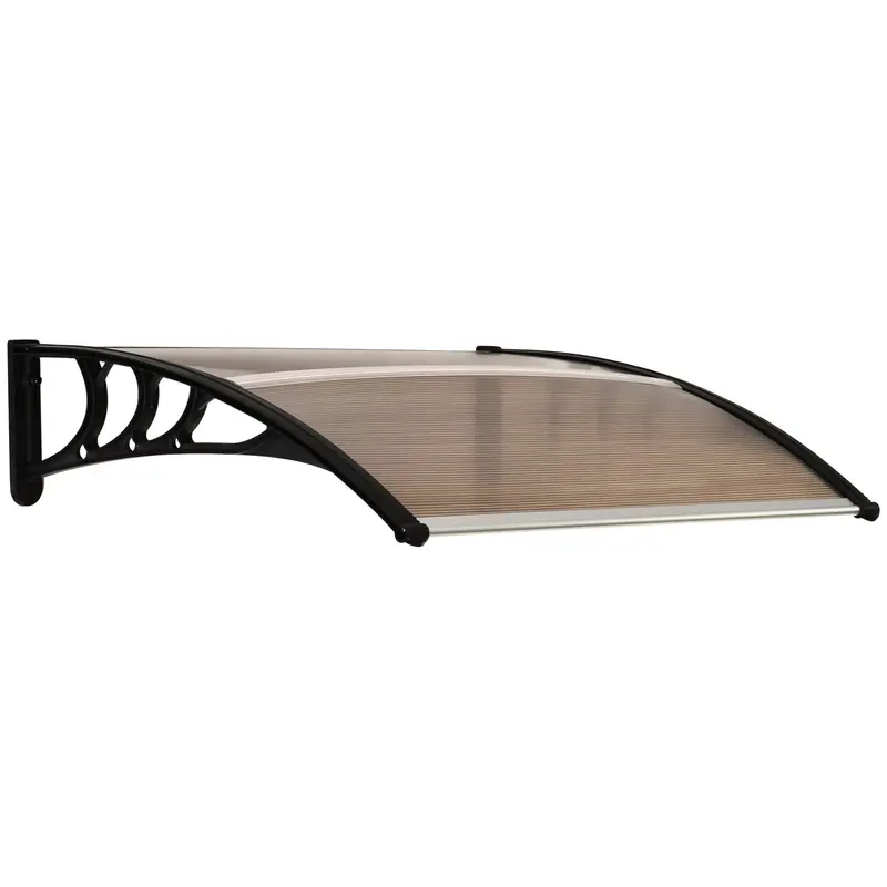 Modern Fixed Aluminium Canopy – 100 x 75cm Brown Polycarbonate Window/Door Awning with UV & Rain Protection