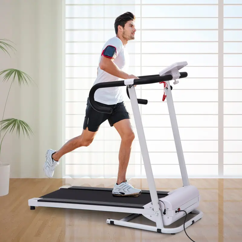 Motorized Folding Treadmill with LCD Display – White Home Exercise Machine