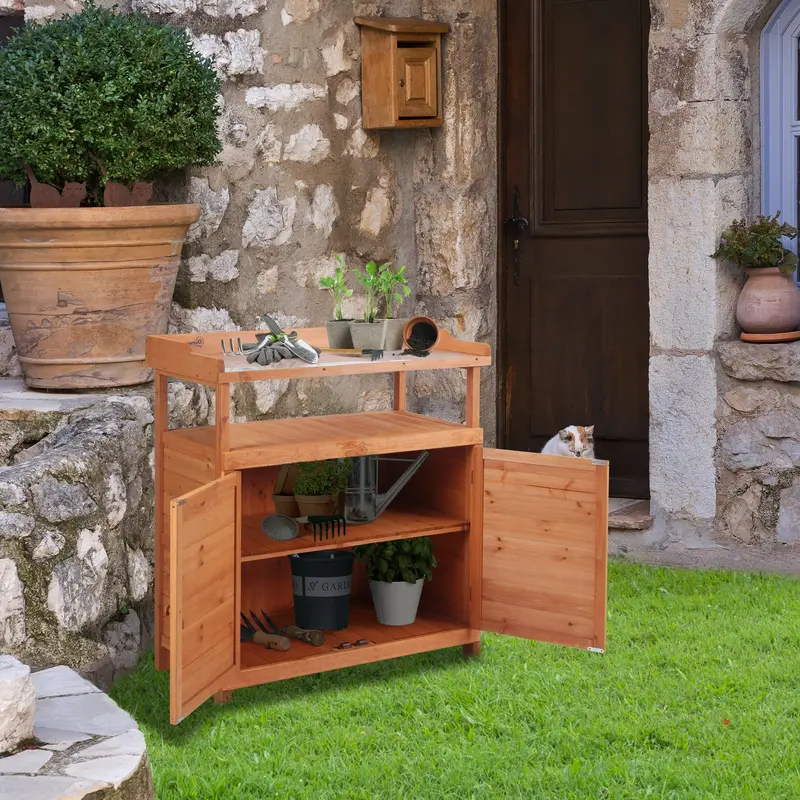 Multi-Functional Potting Bench – Galvanised Steel Worktop with Integrated Storage Cabinet