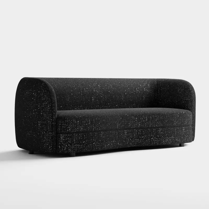 Ophelia Curved-Arm Bouclé Sofa with Kidney-Style Cushioning and Wooden Legs