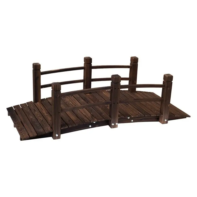 Outsunny 1.5 m Decorative Wooden Garden Bridge – Arched Walkway with Stained Finish and Side Railings